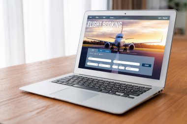 Online uçuş rezervasyon sitesi mod rezervasyon sistemi sağlar. Seyahat teknolojisi kavramı .