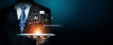 Yapay zeka sanal asistanı Chatbot ile yapay zeka konsepti ile insan etkileşimi, yapay zeka mühendisliği, LLM yapay zeka derin öğrenimi iş desteği için üretken yapay zeka kullanımı. FaaS