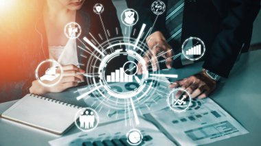 İş ve Finans Konsepti Veri Analizi. Dijital iş stratejisi için gelecekteki kar analitik bilgisayar teknolojisini, çevrimiçi pazarlama araştırma ve bilgi raporunu gösteren arayüz. uds