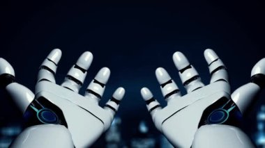 MLP Fütürist Robot Yapay Zeka, yapay zeka, yapay zeka, teknoloji geliştirme ve makine öğrenme kavramlarını aydınlatıyor. İnsan hayatının geleceği için küresel robot biyonik bilim araştırması. 3B görüntüleme grafiği.