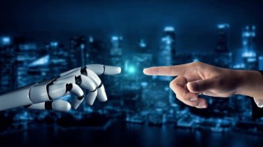 MLP Fütürist Robot Yapay Zeka, yapay zeka, yapay zeka, teknoloji geliştirme ve makine öğrenme kavramlarını aydınlatıyor. İnsan hayatının geleceği için küresel robot biyonik bilim araştırması. 3B görüntüleme grafiği.