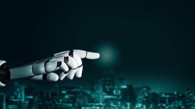 MLP Fütürist robot yapay zeka devrimci yapay zeka teknoloji geliştirme ve makine öğrenme kavramı. Gelecekteki insan hayatı için küresel robotik engelleme bilimi araştırması. 3B görüntüleme