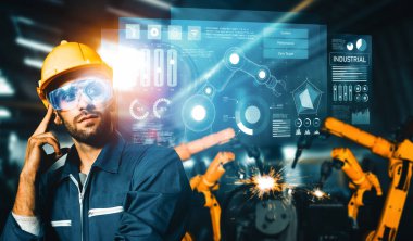 Dijital sanayi ve fabrika robotu teknolojisi için MLP Gelişmiş Robot Kol Sistemi. İnternet ağına bağlı IOT yazılımı kullanarak endüstri mühendisliği tarafından kontrol edilen otomasyon üretim robotu.