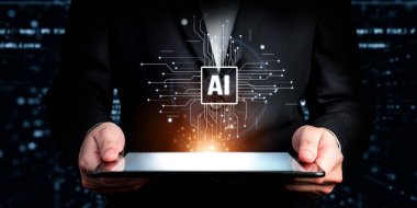 Yapay zeka mühendisliği, büyük veri ve yapay zeka makinesi kavramında yapay zeka beyin işlemcisiyle iş desteği için üretken yapay zeka kullanmayı öğrenen insan etkileşimi. Faas