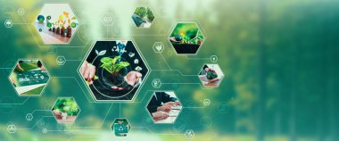 Yeşil işletme ESG yönetim aracı, gelecekteki konsept modelleme fikri biyolojik karbon atık döngüsü verileri ile uğraşırken iş, para, LCA vergisi ve kâr elde etmek amacıyla şehir yaşamının daha iyi bir günü için .