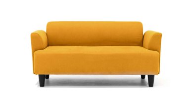 Kahverengi İskandinav tarzı modern oturma odası için modern ve minimal mobilya tasarımlı beyaz arka planda çağdaş kanepe. uds