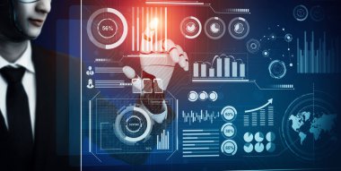 MLB 3D Rending futuristik robot teknolojisi geliştirme, yapay zeka yapay zeka ve makine öğrenme konsepti. İnsan hayatının geleceği için küresel robot biyonik bilim araştırması.