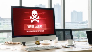 Bilgisayar ekranındaki virüs uyarısı mobil siber tehdit, hacker, bilgisayar virüsü ve kötü amaçlı yazılım tespit edildi