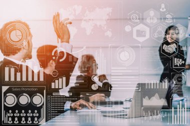 İş Mali Analitik Konsepti için Büyük Veri Teknolojisi. Modern arayüz ekranda iş satış raporları, kâr tablosu ve borsa eğilimleri analizleri hakkında muazzam bilgiler gösteriyor. uds