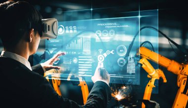 Dijital endüstri ve fabrika robotu teknolojisi için MLB Gelişmiş Robot Kol Sistemi. İnternet ağına bağlı IOT yazılımı kullanarak endüstri mühendisliği tarafından kontrol edilen otomasyon üretim robotu.