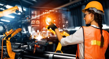 Dijital endüstri ve fabrika robotu teknolojisi için MLB Gelişmiş Robot Kol Sistemi. İnternet ağına bağlı IOT yazılımı kullanarak endüstri mühendisliği tarafından kontrol edilen otomasyon üretim robotu.