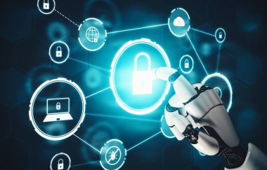 MLB 3D yorumlama fütüristik robot teknolojisi geliştirme, yapay zeka yapay zeka ve makine öğrenme kavramı. İnsan hayatının geleceği için küresel robot biyonik bilim araştırması.