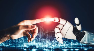 MLB 3D yorumlama fütüristik robot teknolojisi geliştirme, yapay zeka yapay zeka ve makine öğrenme kavramı. İnsan hayatının geleceği için küresel robot biyonik bilim araştırması.