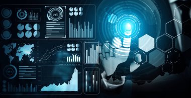 MLB 3D Rending futuristik robot teknolojisi geliştirme, yapay zeka yapay zeka ve makine öğrenme konsepti. İnsan hayatının geleceği için küresel robot biyonik bilim araştırması.