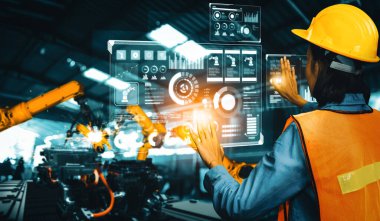 Dijital endüstri ve fabrika robotu teknolojisi için MLB Gelişmiş Robot Kol Sistemi. İnternet ağına bağlı IOT yazılımı kullanarak endüstri mühendisliği tarafından kontrol edilen otomasyon üretim robotu.