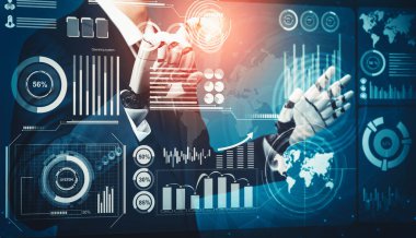 MLB 3D yorumlama fütüristik robot teknolojisi geliştirme, yapay zeka yapay zeka ve makine öğrenme kavramı. İnsan hayatının geleceği için küresel robot biyonik bilim araştırması.