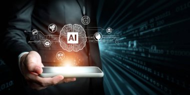 Yapay zeka mühendisliği, büyük veri ve yapay zeka makinesi kavramında yapay zeka beyin işlemcisiyle iş desteği için üretken yapay zeka kullanmayı öğrenen insan etkileşimi. Faas