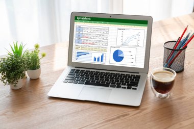 Spreadsheet document information financial startup concept. data and graphs in spreadsheet documents for online analysis project dashboard accounting digital snugly