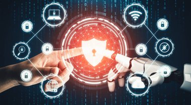 MLB 3D yorumlama fütüristik robot teknolojisi geliştirme, yapay zeka yapay zeka ve makine öğrenme kavramı. İnsan hayatının geleceği için küresel robot biyonik bilim araştırması.