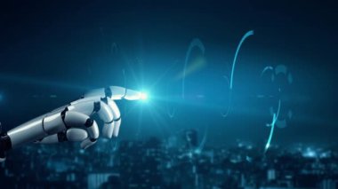 MLP Fütürist Robot Yapay Zeka, yapay zeka, yapay zeka, teknoloji geliştirme ve makine öğrenme kavramlarını aydınlatıyor. İnsan hayatının geleceği için küresel robotik blok zincir bilimi araştırması. 3B görüntüleme