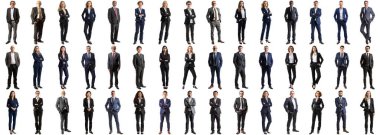 Birçok iş adamı izole edilmiş arka plan, resmi kıyafet, tam vücut uzunluğu, çeşitli iş çevreleri, mutlu erkek ve kadın, başarılı bir kariyer, keskin kenarlı stil.
