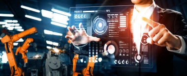 Dijital sanayi ve fabrika robotu teknolojisi için MLP Gelişmiş Robot Kol Sistemi. İnternet ağına bağlı IOT yazılımı kullanarak endüstri mühendisliği tarafından kontrol edilen otomasyon üretim robotu.