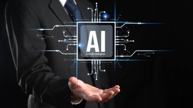 Yapay zeka mühendisliği, büyük veri ve yapay zeka makinesi kavramında yapay zeka beyin işlemcisiyle iş desteği için üretken yapay zeka kullanmayı öğrenen insan etkileşimi. Faas