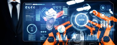 Dijital sanayi ve fabrika robotu teknolojisi için MLP Gelişmiş Robot Kol Sistemi. İnternet ağına bağlı IOT yazılımı kullanarak endüstri mühendisliği tarafından kontrol edilen otomasyon üretim robotu.