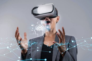 Yapay zeka sanal asistanı Chatbot ile yapay zeka konsepti ile insan etkileşimi, yapay zeka mühendisliği, LLM yapay zeka derin öğrenimi iş desteği için üretken yapay zeka kullanımı. FaaS