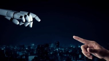 MLP Fütürist Robot Yapay Zeka, yapay zeka, yapay zeka, teknoloji geliştirme ve makine öğrenme kavramlarını aydınlatıyor. İnsan hayatının geleceği için küresel robot biyonik bilim araştırması. 3B görüntüleme grafiği.