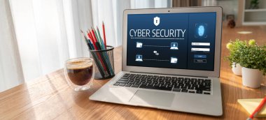 Bilgisayar ekranındaki siber güvenlik sistemi özel bilgileri bilgisayar korsanlarından ve siber saldırılardan koruyor.