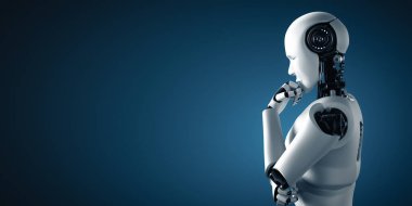 MLP 3D illüstrasyon. Yapay zeka kavramında yapay zeka kavramını inceleyen yapay zeka analizi yapan yapay zeka düşünen yapay robot. Dördüncü endüstriyel devrim için. 3B illüstrasyon.