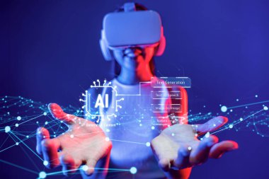 Yapay zeka mühendisliği, büyük veri ve yapay zeka makinesi kavramında yapay zeka beyin işlemcisiyle iş desteği için üretken yapay zeka kullanmayı öğrenen insan etkileşimi. Faas