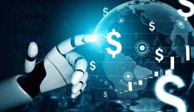 MLP 3D Rending futuristik robot teknolojisi geliştirme, yapay zeka yapay zeka ve makine öğrenme konsepti. İnsan hayatının geleceği için küresel robot biyonik bilim araştırması.