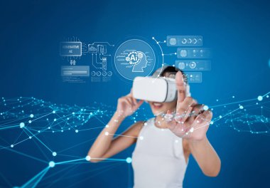 Yapay zeka sanal asistanı Chatbot ile yapay zeka konsepti ile insan etkileşimi, yapay zeka mühendisliği, LLM yapay zeka derin öğrenimi iş desteği için üretken yapay zeka kullanımı. FaaS