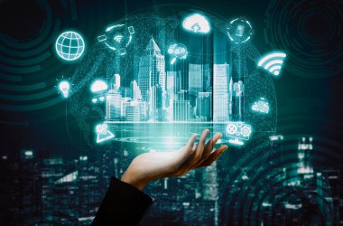 İş Finans Konsepti Yenilik Teknolojisi. Yenilikçi fikirlerin, araştırma ve geliştirme çalışmalarının sembolünü gösteren modern grafik arayüzü. uds