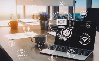 Şeyler ve İletişim Teknolojisi Konsepti İnternet - Ev ve iş kullanımı için uygulama yazılımında akıllı bilgi ve dijital yaşam tarzı gösteren modern grafik arayüzü. uds