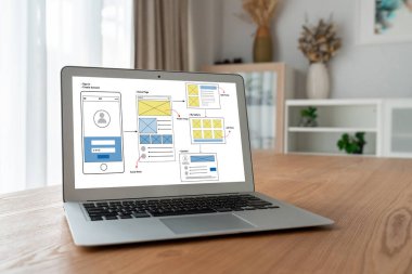 Model mobil uygulama ve web sitesi için UX UI tasarım süreci. Profesyonel uygulama geliştiricisi için kablo grafiğinin yaratıcı prototipi .