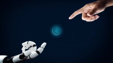 MLP Fütürist robot yapay zeka devrimci yapay zeka teknoloji geliştirme ve makine öğrenme kavramı. İnsan hayatının geleceği için küresel robot kuantum bilimi araştırması. 3B görüntüleme