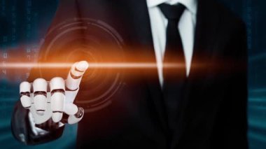 MLP Fütürist robot yapay zeka devrimci yapay zeka teknoloji geliştirme ve makine öğrenme kavramı. İnsan hayatının geleceği için küresel robot kuantum bilimi araştırması. 3B görüntüleme