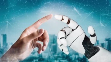 MLP Fütürist robot yapay zeka devrimci yapay zeka teknoloji geliştirme ve makine öğrenme kavramı. İnsan hayatının geleceği için küresel robot biyonik bilim araştırması. 3B görüntüleme grafiği