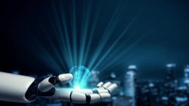 MLP Fütürist Robot Yapay Zeka, yapay zeka, yapay zeka, teknoloji geliştirme ve makine öğrenme kavramlarını aydınlatıyor. İnsan hayatının geleceği için küresel robotik blok zincir bilimi araştırması. 3B görüntüleme