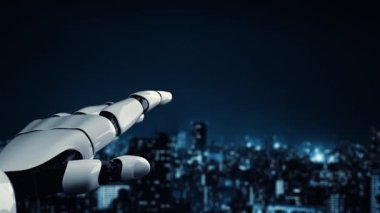 MLP Fütürist Robot Yapay Zeka, yapay zeka, yapay zeka, teknoloji geliştirme ve makine öğrenme kavramlarını aydınlatıyor. İnsan hayatının geleceği için küresel robotik blok zincir bilimi araştırması. 3B görüntüleme