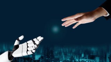 MLP Fütürist robot yapay zeka devrimci yapay zeka teknoloji geliştirme ve makine öğrenme kavramı. İnsan hayatının geleceği için küresel robot biyonik bilim araştırması. 3B görüntüleme grafiği