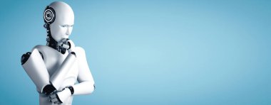 MLP 3D illüstrasyon. Yapay zeka kavramında yapay zeka kavramını inceleyen yapay zeka analizi yapan yapay zeka düşünen yapay robot. Dördüncü endüstriyel devrim için. 3B illüstrasyon.