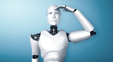 MLP 3D illüstrasyon. İnsansı robot temiz arkaplan üzerinde ileriye bakıyor. 3D illüstrasyon.