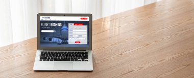 Online uçuş rezervasyon sitesi mod rezervasyon sistemi sağlar. Seyahat teknolojisi kavramı .