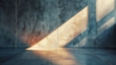 Boş odanın bulanık arkaplanı. Pencereden içeri güneş ışığı giriyor. Duvara gölgeler düşüyor. Minimalist koridor ya da koridor. Minimalist ve dingin alan. Poster ve afiş için tasarım. Aktar.