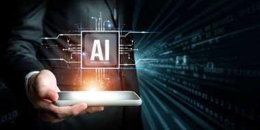 Yapay zeka mühendisliği, büyük veri ve yapay zeka makinesi kavramında yapay zeka beyin işlemcisiyle iş desteği için üretken yapay zeka kullanmayı öğrenen insan etkileşimi. Faas