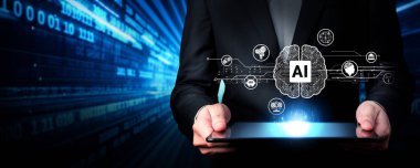 Yapay zeka mühendisliği, büyük veri ve yapay zeka makinesi kavramında yapay zeka beyin işlemcisiyle iş desteği için üretken yapay zeka kullanmayı öğrenen insan etkileşimi. Faas